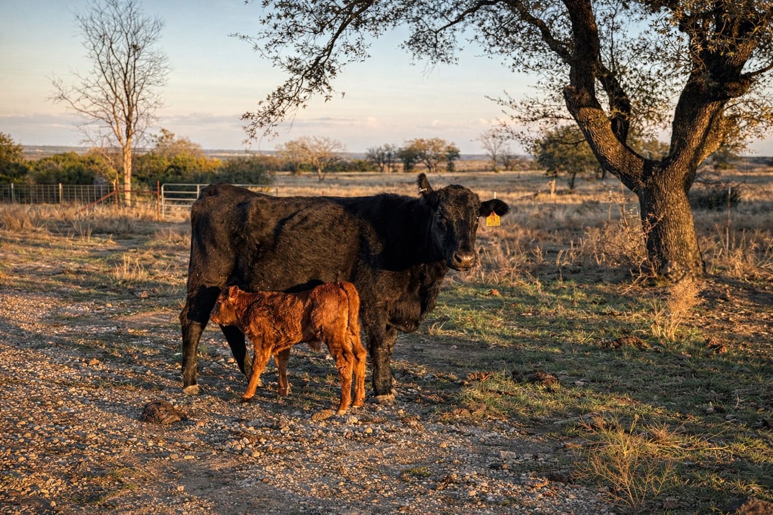 Cattle on Central Texas pasture at sunset